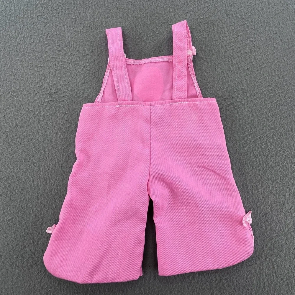 Strawberry Pink Twill Doll Overalls Gingham Trim 15-18 Inch Doll Clothes Romper